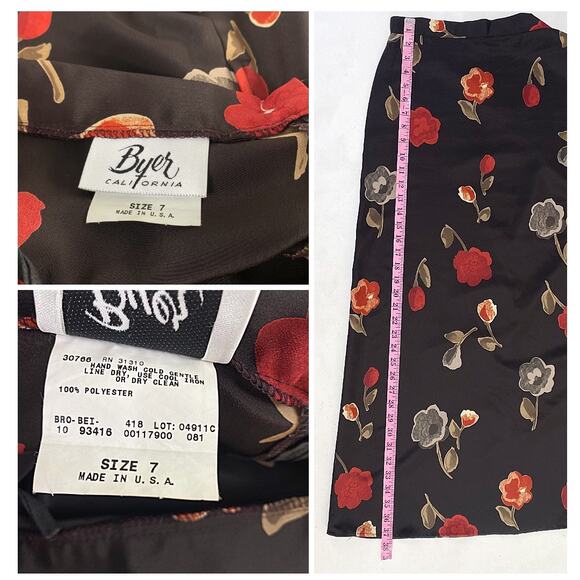 Vintage 90s Espresso Brown Cottage Floral A Line Midi Skirt Sz Small - Picture 3 of 8